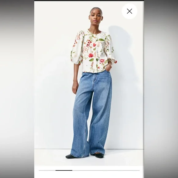 H&M women’s linen blend white floral button down blouse sz XS preloved - Picture 3 of 11